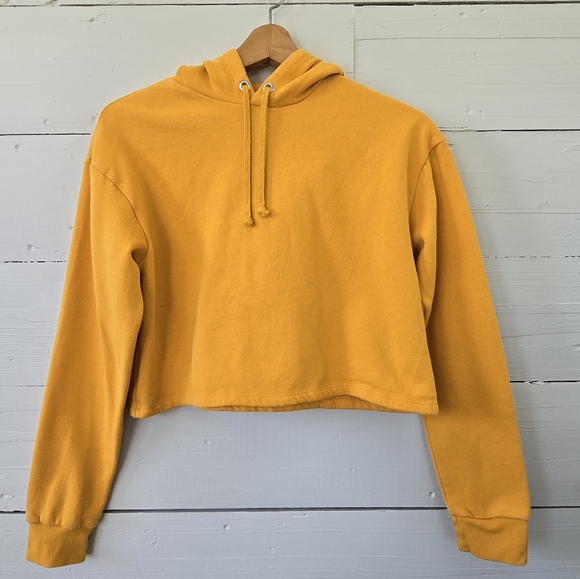 H&M Divided Cropped Drawstring Hoodie  Mustard Yellow  Women's Size  S - Picture 5 of 8